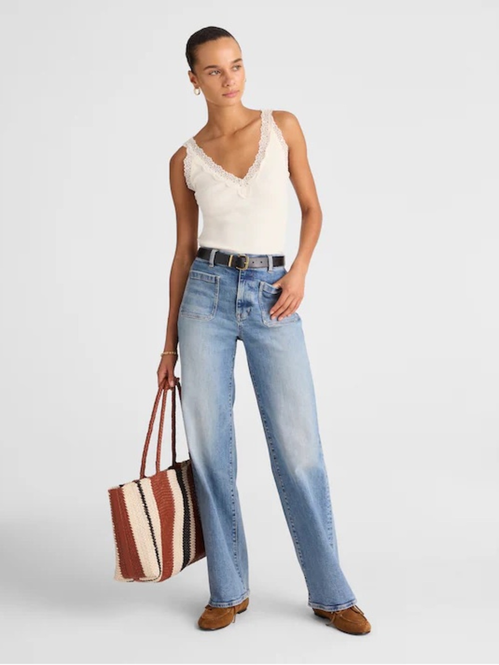 Madewell Petite Emmett Wide-Leg Full Length Jean Patch Pocket Edition Atlin Wash